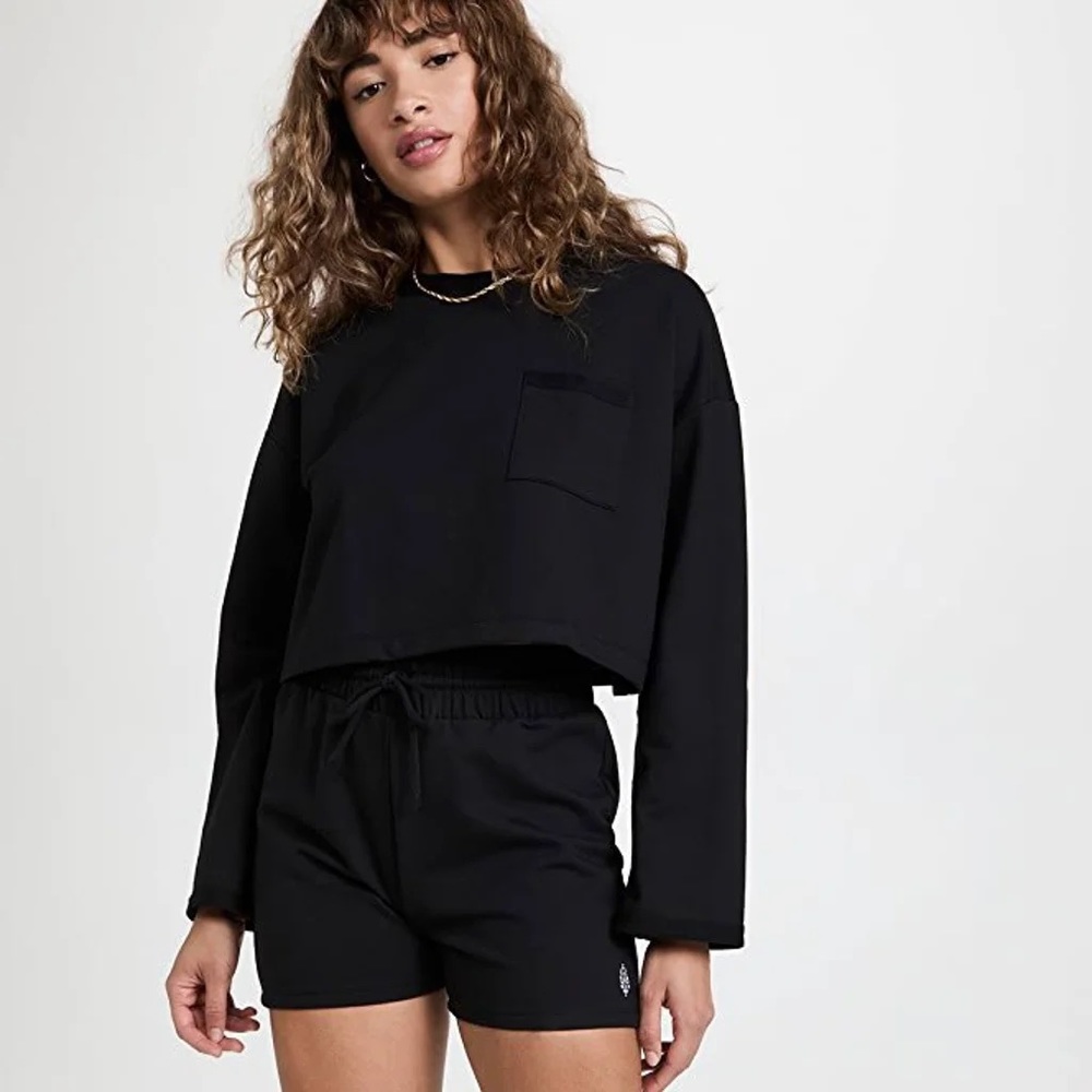 Free People Black Cropped Sweatshirt